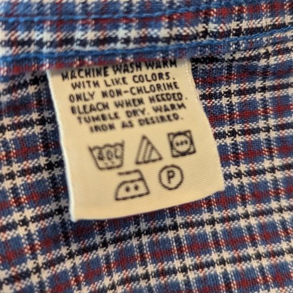 Eddie Bauer Cotton Blue Red PlaidButton Down Collar Long Sleeve Shirt. Men's LT - Picture 6 of 6